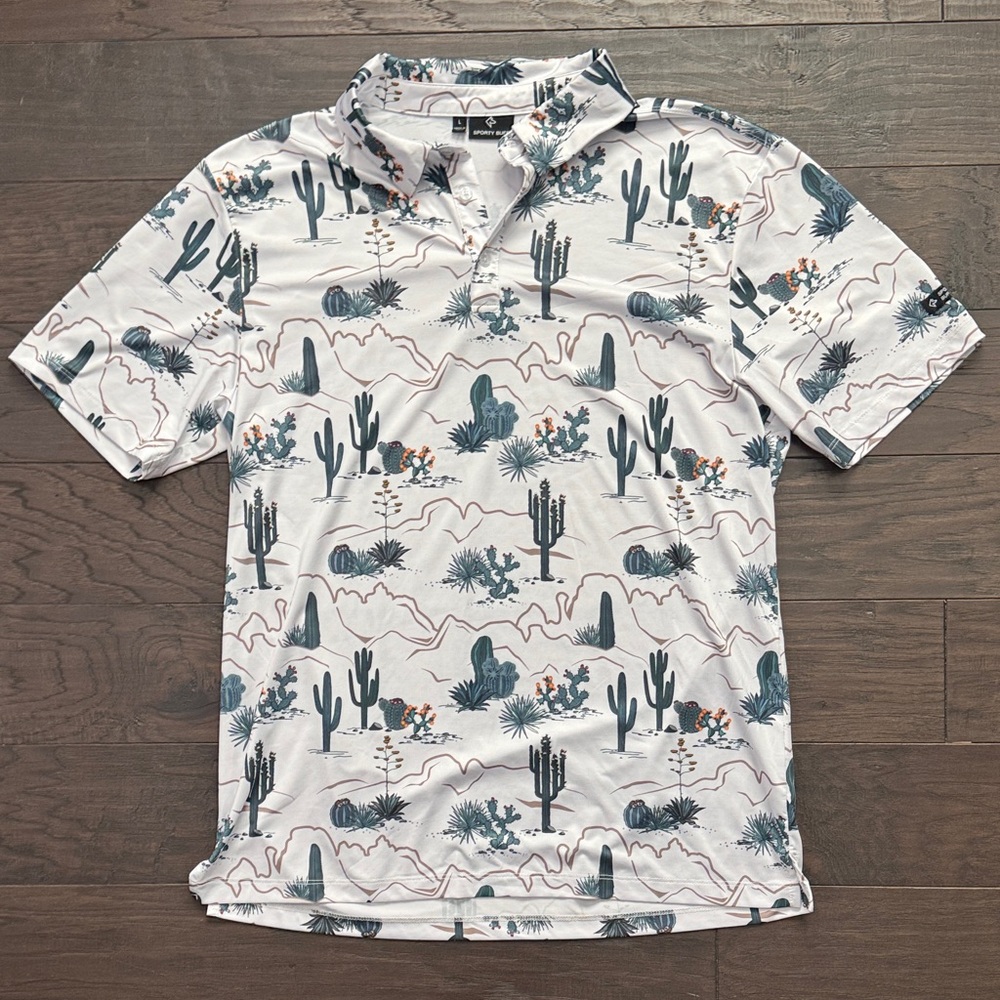 Sporty Buff Men's Cactus Print Polo Shirt Size Large Like New